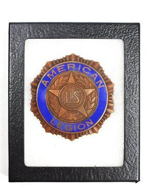 Vintage Automobile Emblem Badge US American Legion Brass & Enamel